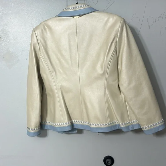 ST JOHN SPORT LEATHER PEARL &LIGHT BLUE JACKET LARGE - Picture 6 of 9